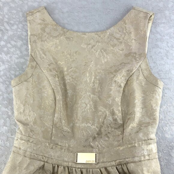 Jennifer Lopez Elegant Cream Shimmering Floral Sleeveless Midi Prom Dress Size 8 - Picture 3 of 16